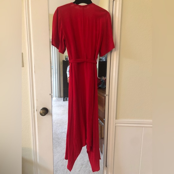 Banana Republic Women Sz 0 Red Belted Handkerchief Hem Wrap Maxi Dress - Picture 3 of 5